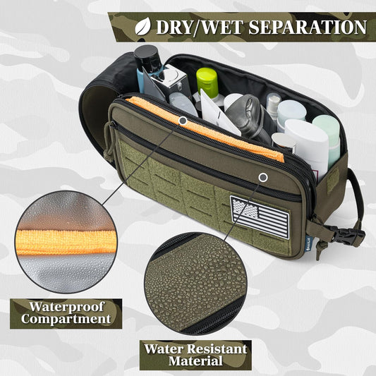 PAVILIA Tactical Toiletry Bag Men, Water Resistant Molle Military, Olive