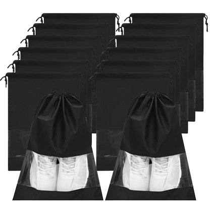 YAMIU Travel Shoe Bags Set of 4 Waterproof Nylon with Zipper for Men & Women, Black