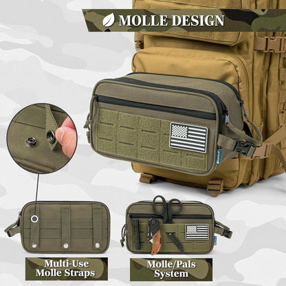 PAVILIA Tactical Toiletry Bag Men, Water Resistant Molle Military, Olive