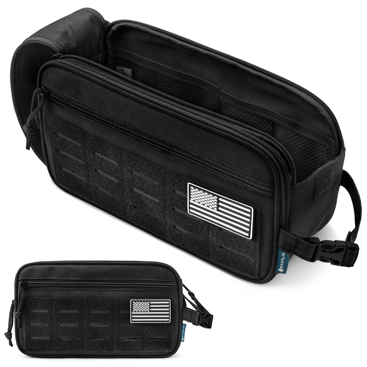 PAVILIA Tactical Toiletry Bag Men, Water Resistant Molle Military, Olive