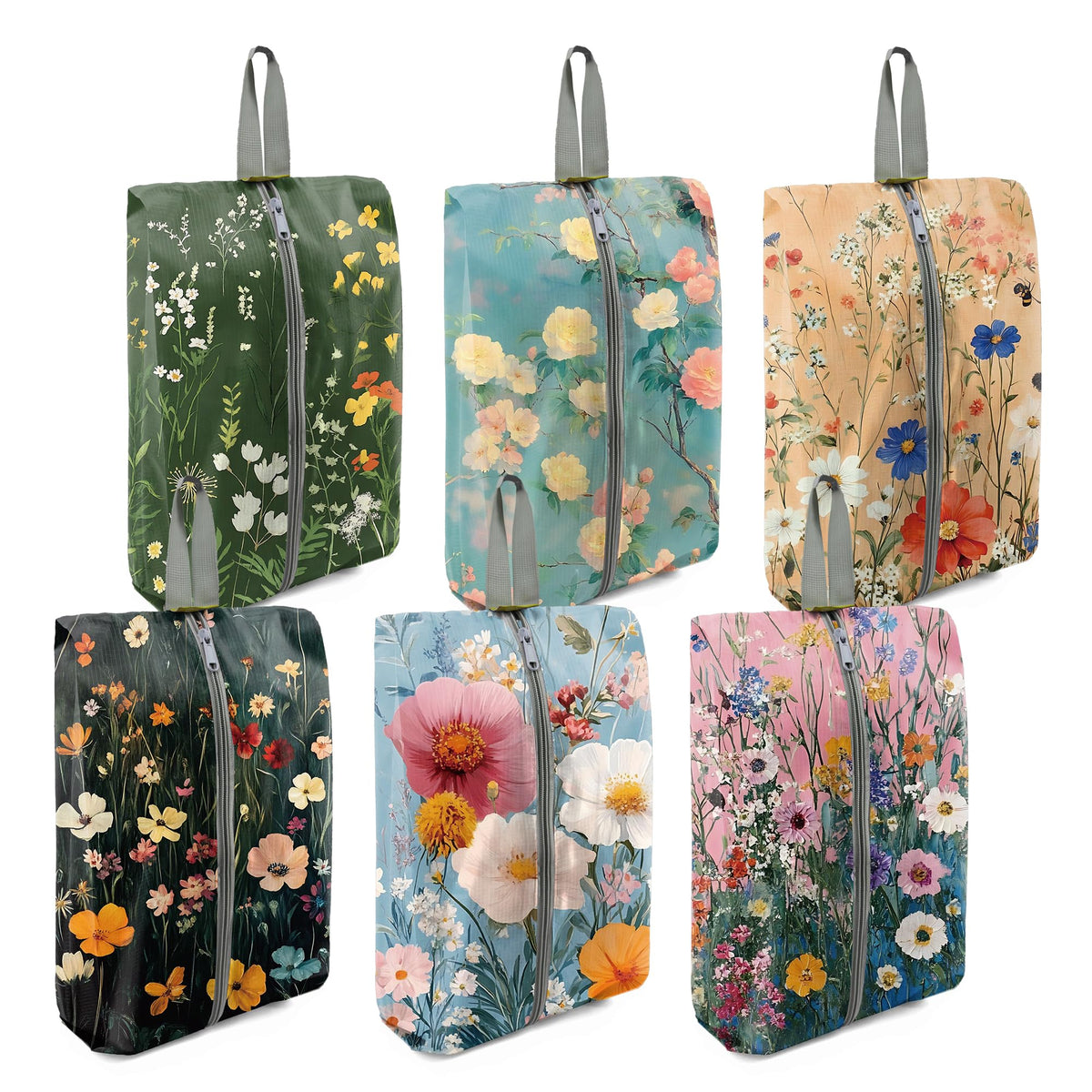 BeeGreen Shoe Organizer 6pcs Shoe Bags with Zipper Closure, Flower Design Shoe Storage Organizer with Handle Travel Bags For Men and Women, Portable Nylon Travel Gifts