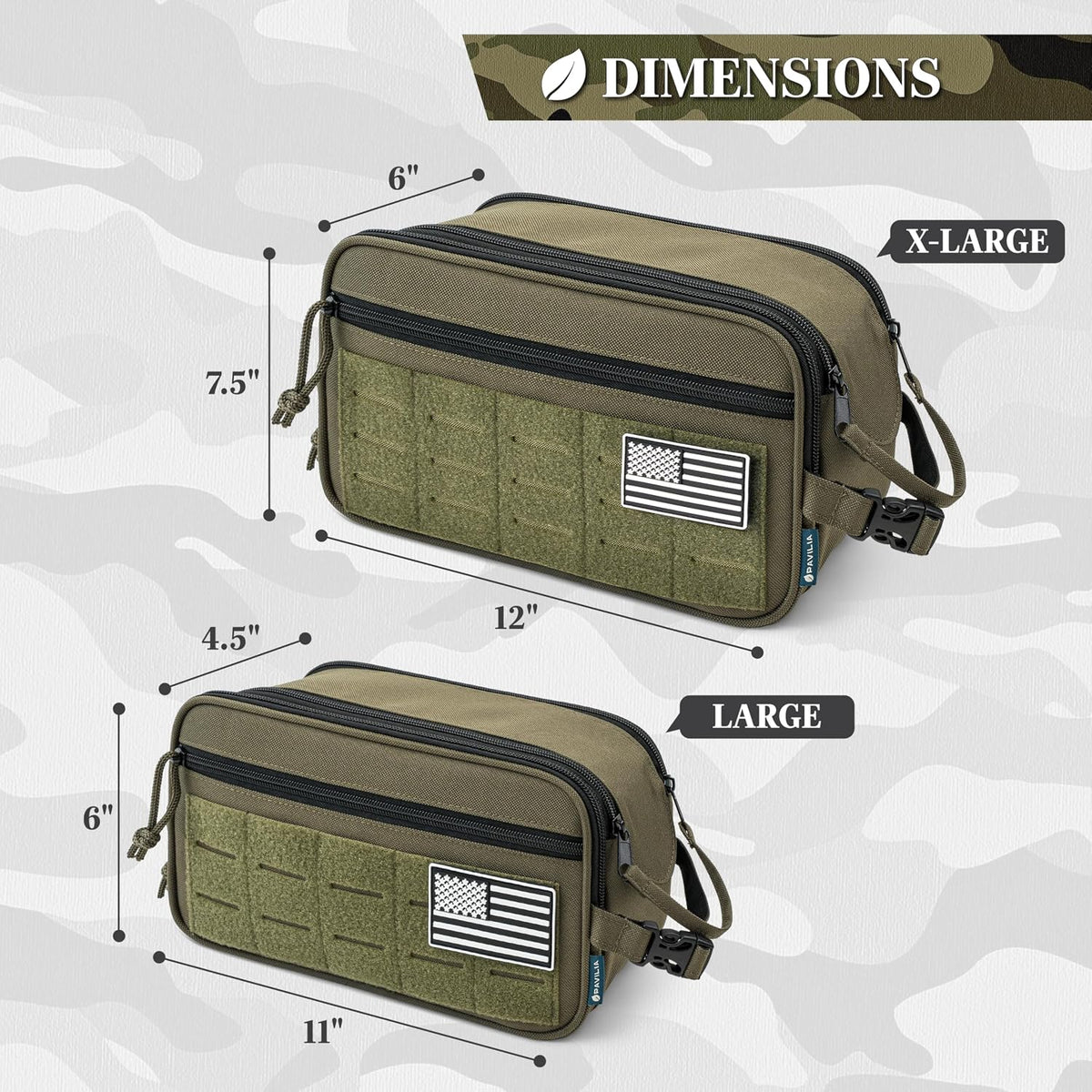 PAVILIA Tactical Toiletry Bag Men, Water Resistant Molle Military, Olive