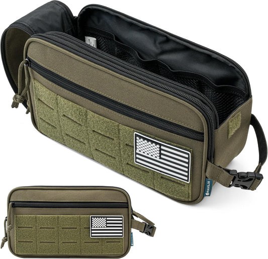 PAVILIA Tactical Toiletry Bag Men, Water Resistant Molle Military, Olive