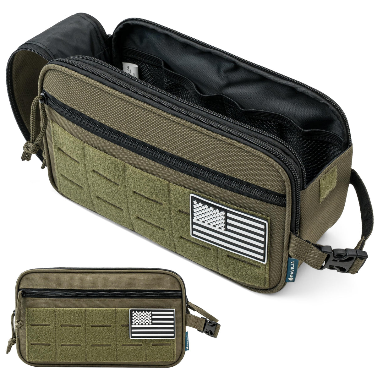 PAVILIA Tactical Toiletry Bag Men, Water Resistant Molle Military, Olive