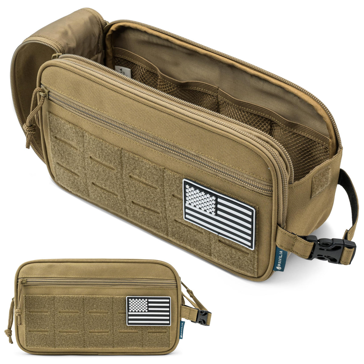 PAVILIA Tactical Toiletry Bag Men, Water Resistant Molle Military, Olive