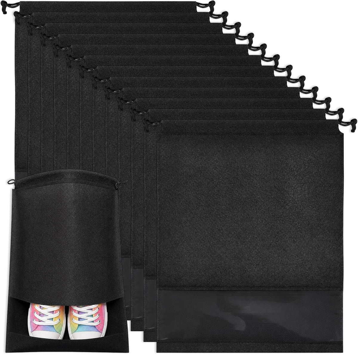 MEEZY 12 Pcs Black Shoe Bags for Travel Storage Packing Sneakers Beach