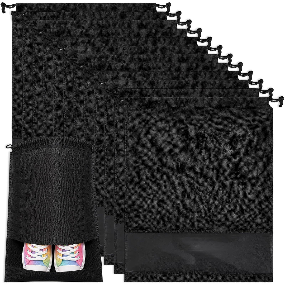 MEEZY 12 Pcs Black Shoe Bags for Travel Storage Packing Sneakers Beach