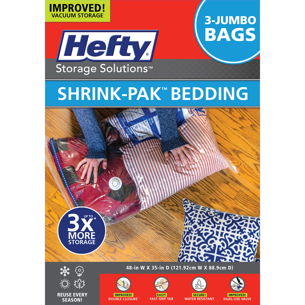 Shrink-Pak Space Bags Vacuum Storage Bags for Bedding Jumbo Compression 3 Pack Clear for Comforters Blankets (3 Jumbo/Bedding Solo)