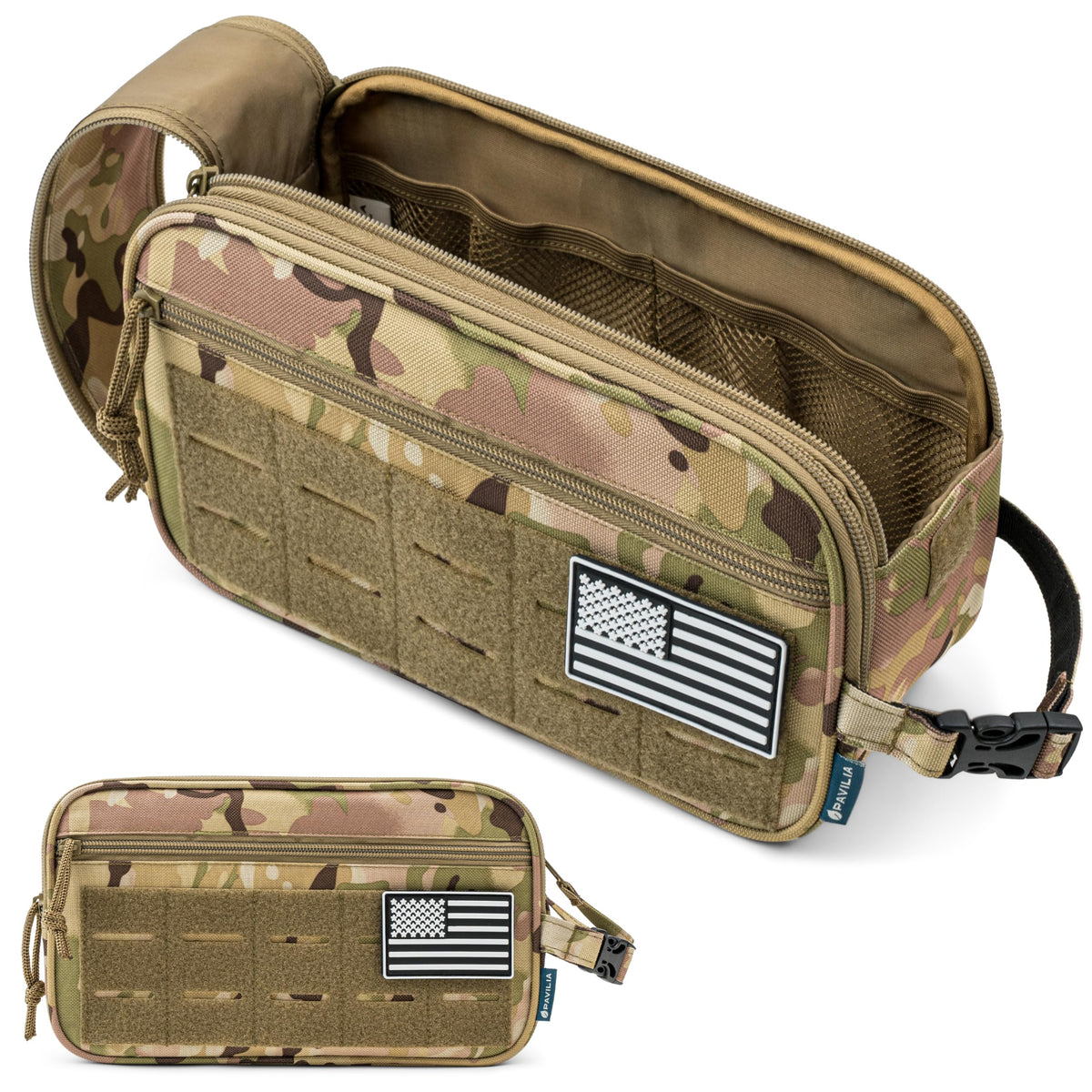PAVILIA Tactical Toiletry Bag Men, Water Resistant Molle Military, Olive