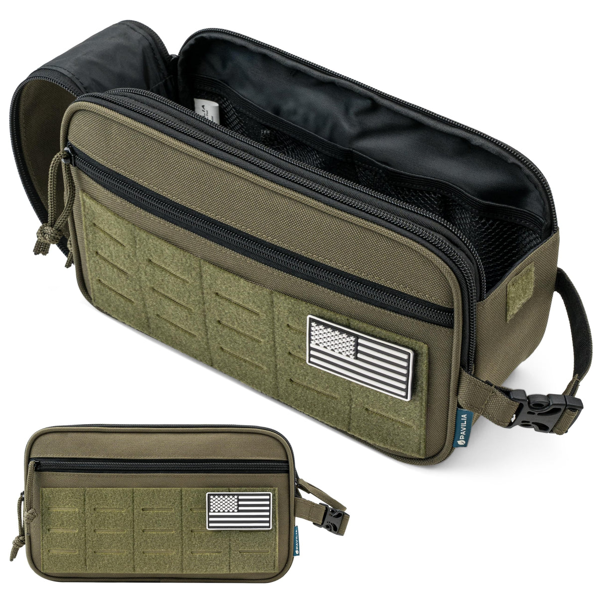 PAVILIA Tactical Toiletry Bag Men, Water Resistant Molle Military, Olive