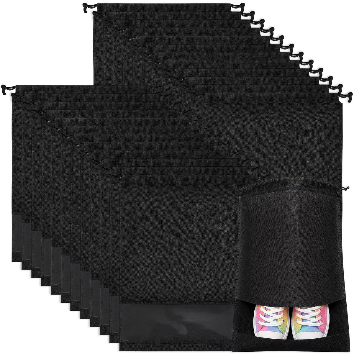 MEEZY 12 Pcs Black Shoe Bags for Travel Storage Packing Sneakers Beach