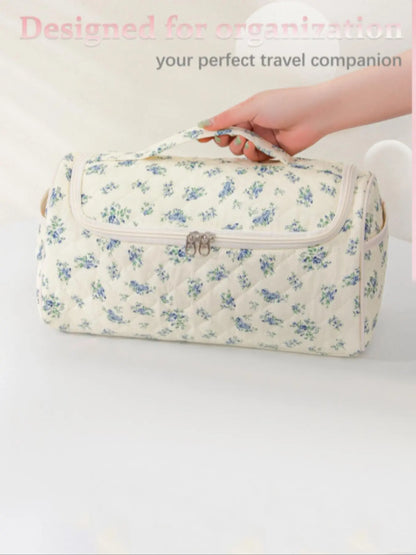 Large Capacity Quilted Cosmetic & Hair Dryer Organizer Bag, Portable Travel Essentials Toiletry Storage Case with Multi-Pockets, Makeup Organizer Pouch, Travel Cosmetic Bags, Cosmetics Bag