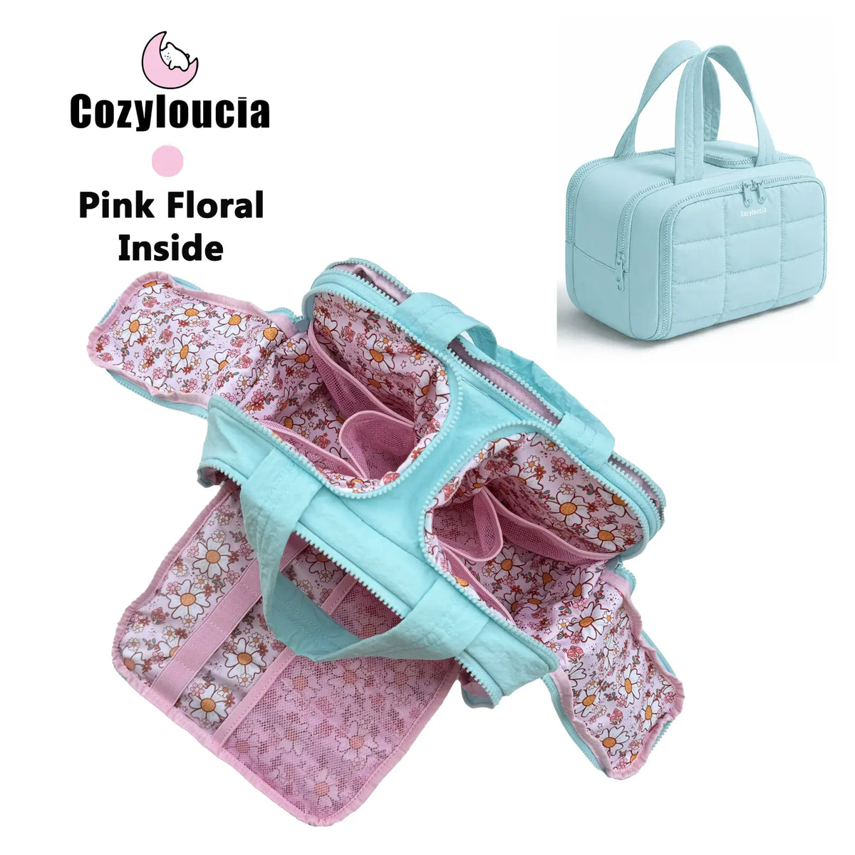 COZYLOUCIA Small Makeup Pouch with Floral Interior - Compact Makeup Storage Organizer, Mini Travel Products, Airplane Travel Accessories, Toiletry Bag, Gifts for Women, BackToSchool