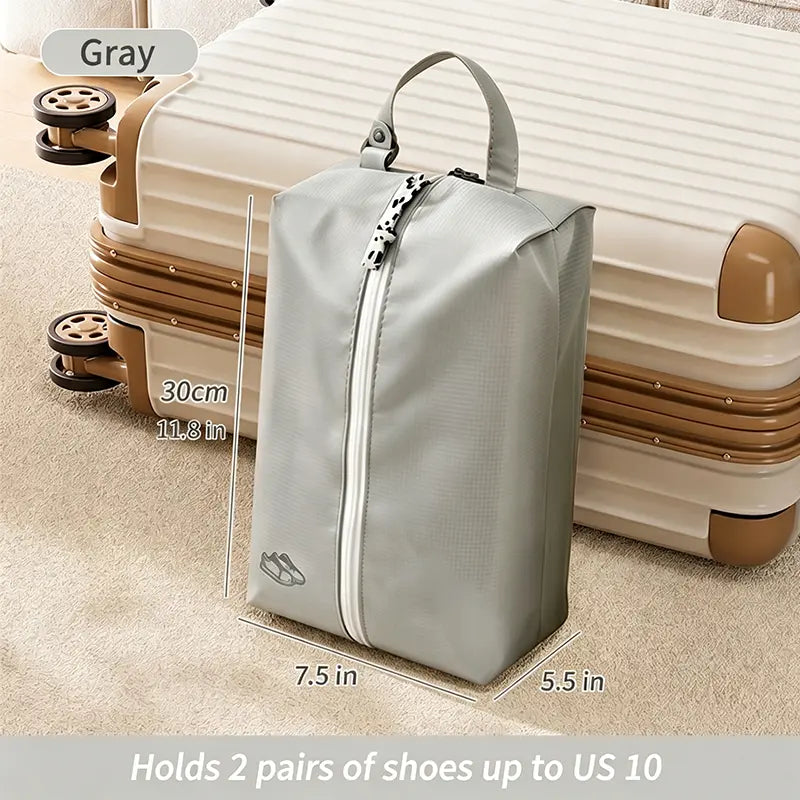 Travel Shoe Bags for Packing, Waterproof Portable Shoe Storage Pouch, Sneaker Organizer with Hanging Strap, Large 2-in-1 Dual-Layer Zipper Dustproof Shoe Carrier for Suitcases & Luggage, Gym & Closet Organization (Grey/Beige)