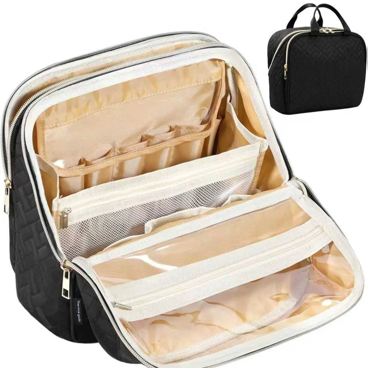 Women's Quilted Toiletry Bag - Chic, Portable, Large-Capacity Waterproof Hanging Bag with Zippered Multifunctional Storage, Fast Grab Access, Neat Organization, Polyester Cruise Must-Haves for Makeup
