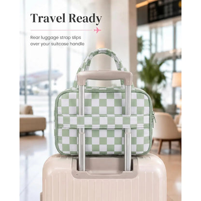 Checked Travel Toiletry Bag, Spacious Checkered Toiletry Bag for Women,Large Toiletry Bags for Traveling,Lightweight Travel Cosmetic Makeup Bag Organizer for Accessories,Toiletries