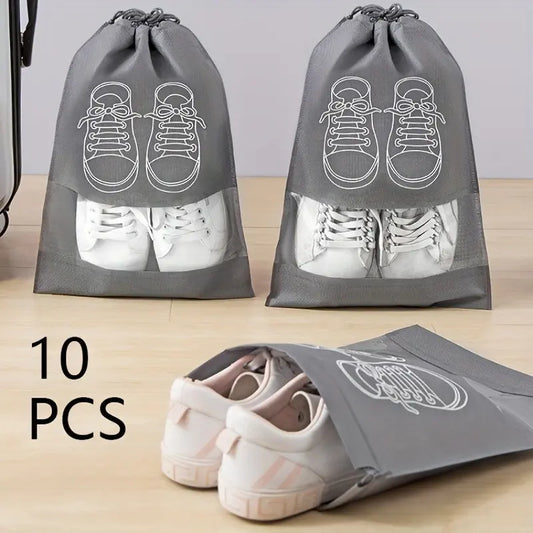 10 Pack Portable Bags for Travel - Large Shoe Storage Organizer with Drawstring - Ideal for Organizing Shoes
