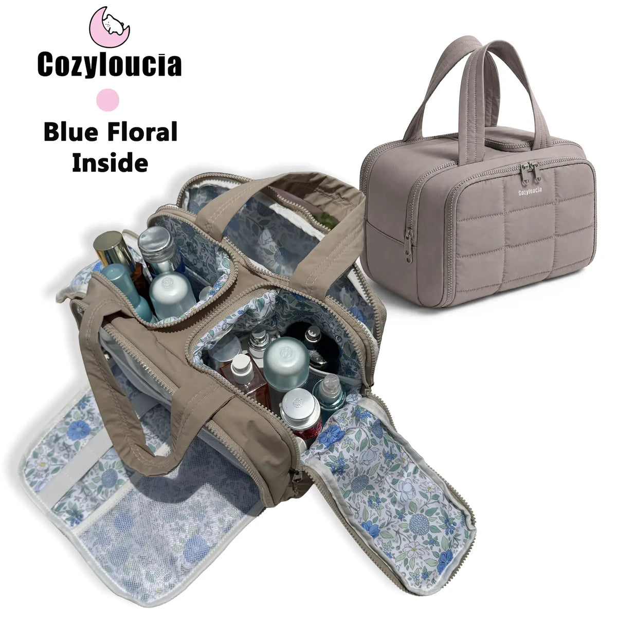 COZYLOUCIA Small Makeup Pouch with Floral Interior - Compact Makeup Storage Organizer, Mini Travel Products, Airplane Travel Accessories, Toiletry Bag, Gifts for Women, BackToSchool