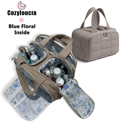 COZYLOUCIA Small Makeup Pouch with Floral Interior - Compact Makeup Storage Organizer, Mini Travel Products, Airplane Travel Accessories, Toiletry Bag, Gifts for Women, BackToSchool