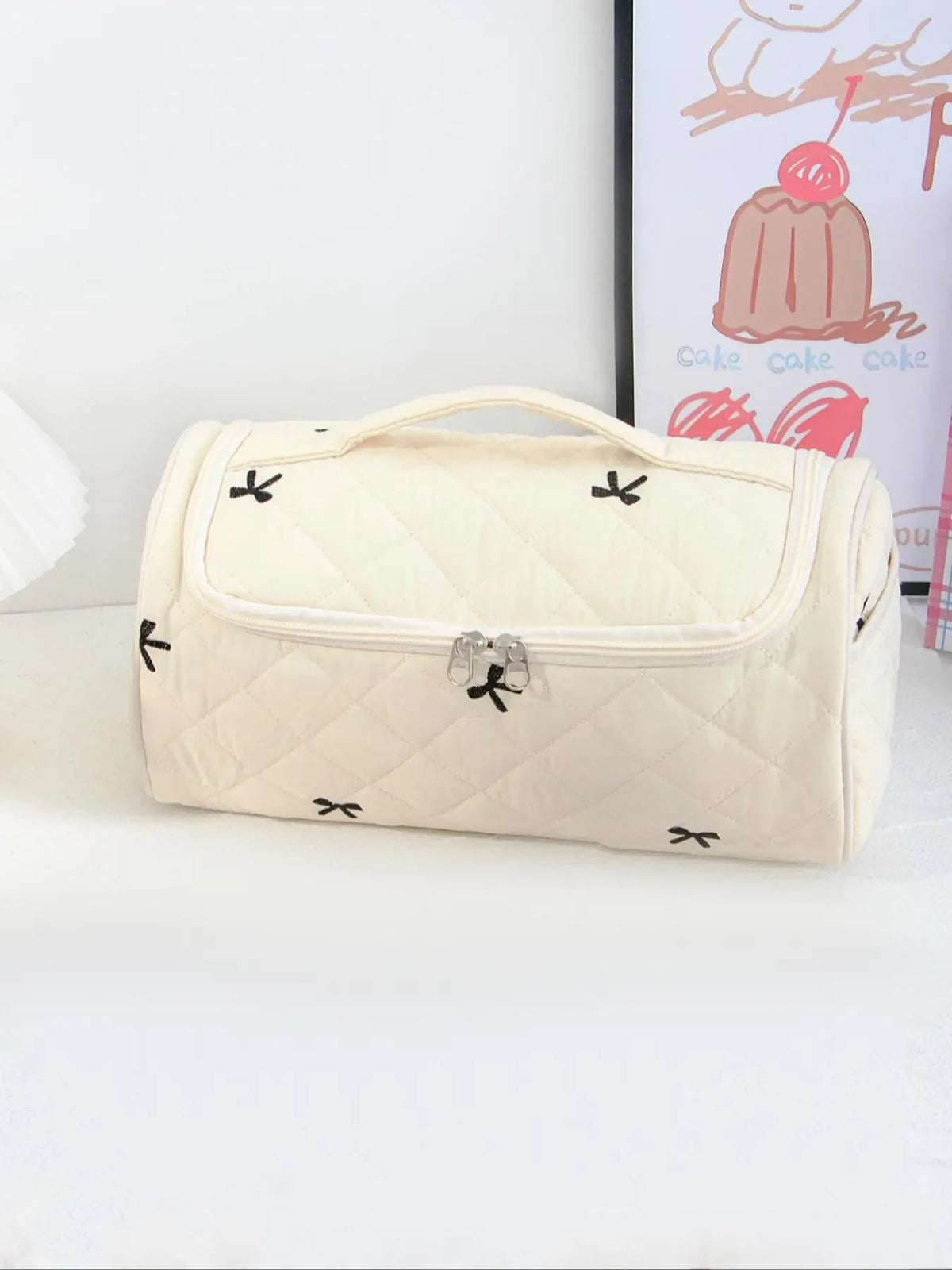 Large Capacity Quilted Cosmetic & Hair Dryer Organizer Bag, Portable Travel Essentials Toiletry Storage Case with Multi-Pockets, Makeup Organizer Pouch, Travel Cosmetic Bags, Cosmetics Bag
