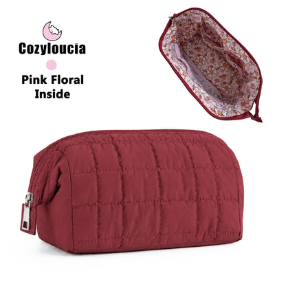 COZYLOUCIA Small Makeup Pouch with Floral Interior - Compact Makeup Storage Organizer, Mini Travel Products, Airplane Travel Accessories, Toiletry Bag, Gifts for Women, BackToSchool