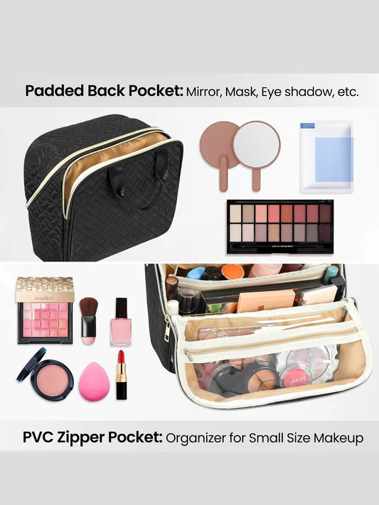 Women's Quilted Toiletry Bag - Chic, Portable, Large-Capacity Waterproof Hanging Bag with Zippered Multifunctional Storage, Fast Grab Access, Neat Organization, Polyester Cruise Must-Haves for Makeup