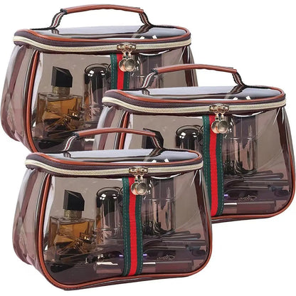 Transparent PVC Cosmetic Bag, Large Capacity Waterproof Travel Makeup Organizer with Handle, Portable Toiletry Storage Pouch for Trip Gym Daily Use