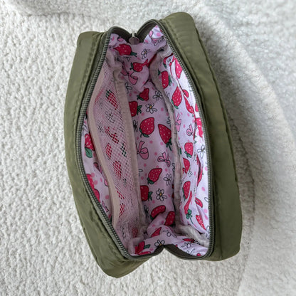 COZYLOUCIA Small Makeup Pouch with Floral Interior - Compact Makeup Storage Organizer, Mini Travel Products, Airplane Travel Accessories, Toiletry Bag, Gifts for Women, BackToSchool