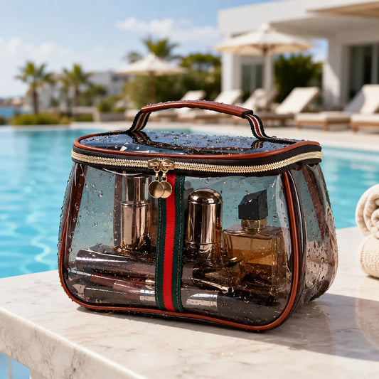 Transparent PVC Cosmetic Bag, Large Capacity Waterproof Travel Makeup Organizer with Handle, Portable Toiletry Storage Pouch for Trip Gym Daily Use