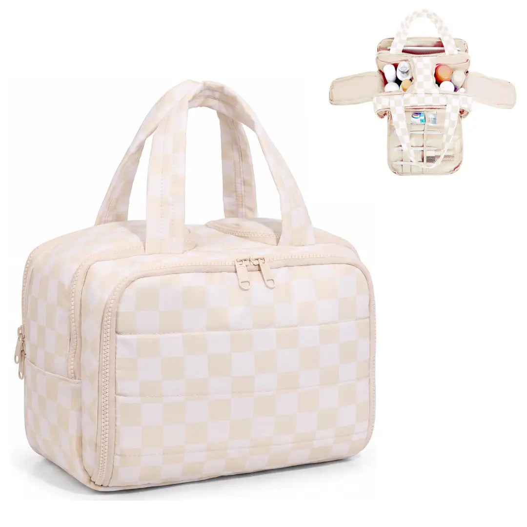 Checked Travel Toiletry Bag, Spacious Checkered Toiletry Bag for Women,Large Toiletry Bags for Traveling,Lightweight Travel Cosmetic Makeup Bag Organizer for Accessories,Toiletries