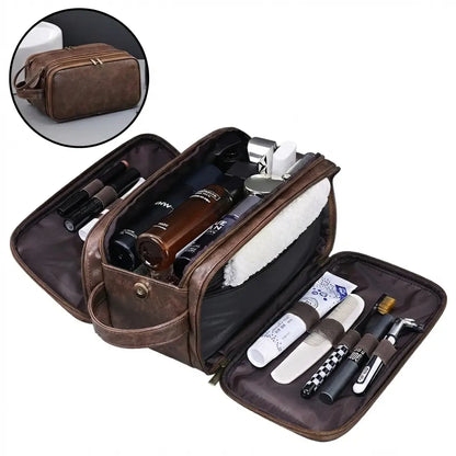 BIGWIG Men's Toiletry Bag Durable PU Leather Water-Resistant Shaving Dopp Kit, Travel Grooming Organizer, Spacious Portable Men's Accessory Gift for Him, Boyfriend, Dad on Valentine's Day & Father's Day