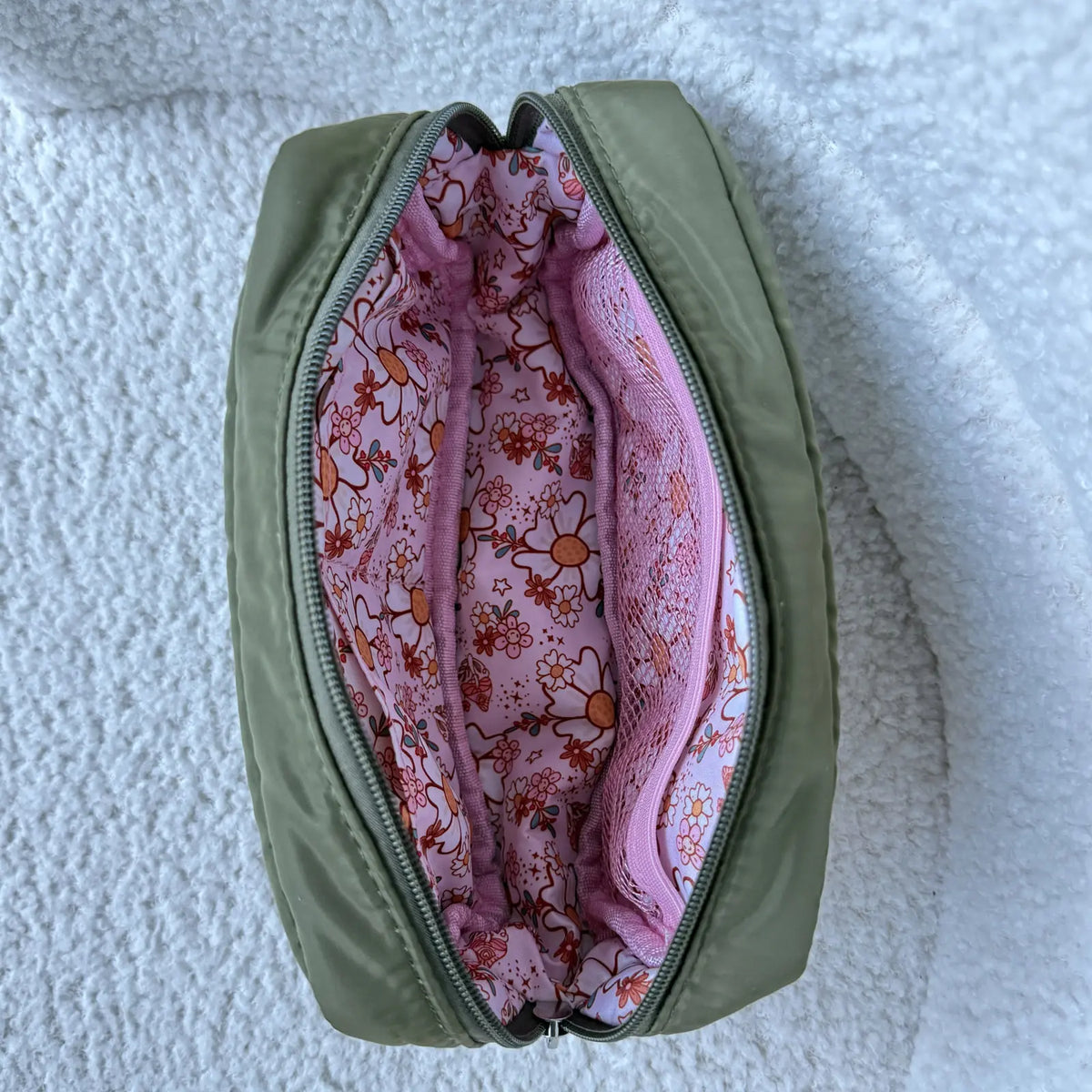 COZYLOUCIA Small Makeup Pouch with Floral Interior - Compact Makeup Storage Organizer, Mini Travel Products, Airplane Travel Accessories, Toiletry Bag, Gifts for Women, BackToSchool